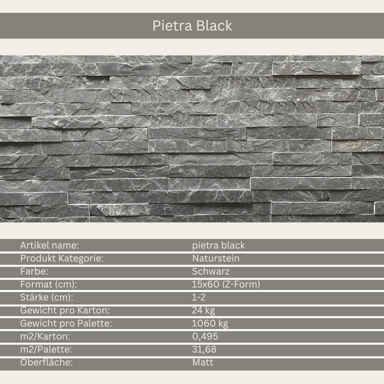 11,90€/m2 Wandverkleidung Pietra Black 15x60 Naturstein