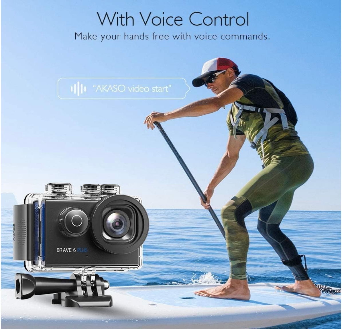 AKASO Brave 6 Plus Action Cam 4K30FPS 20MP WiFi Action Camera with Touchscreen EIS 4X Zoom Remote Control 40 m Underwater Camera with 2 x 1350 mAh Batteries and Helmet Accessories Kit