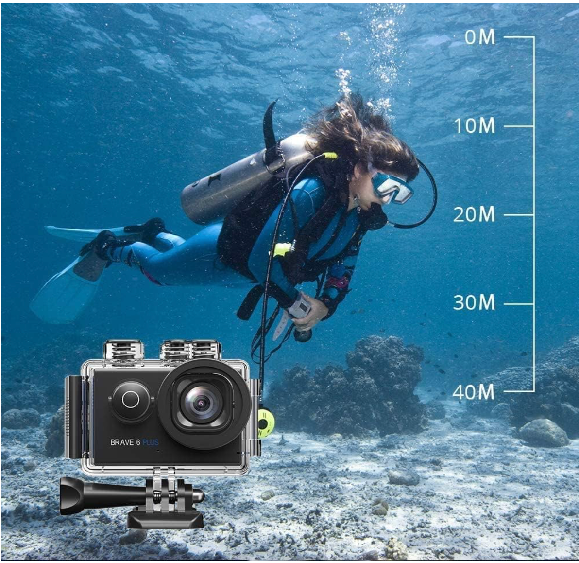 AKASO Brave 6 Plus Action Cam 4K30FPS 20MP WiFi Action Camera with Touchscreen EIS 4X Zoom Remote Control 40 m Underwater Camera with 2 x 1350 mAh Batteries and Helmet Accessories Kit