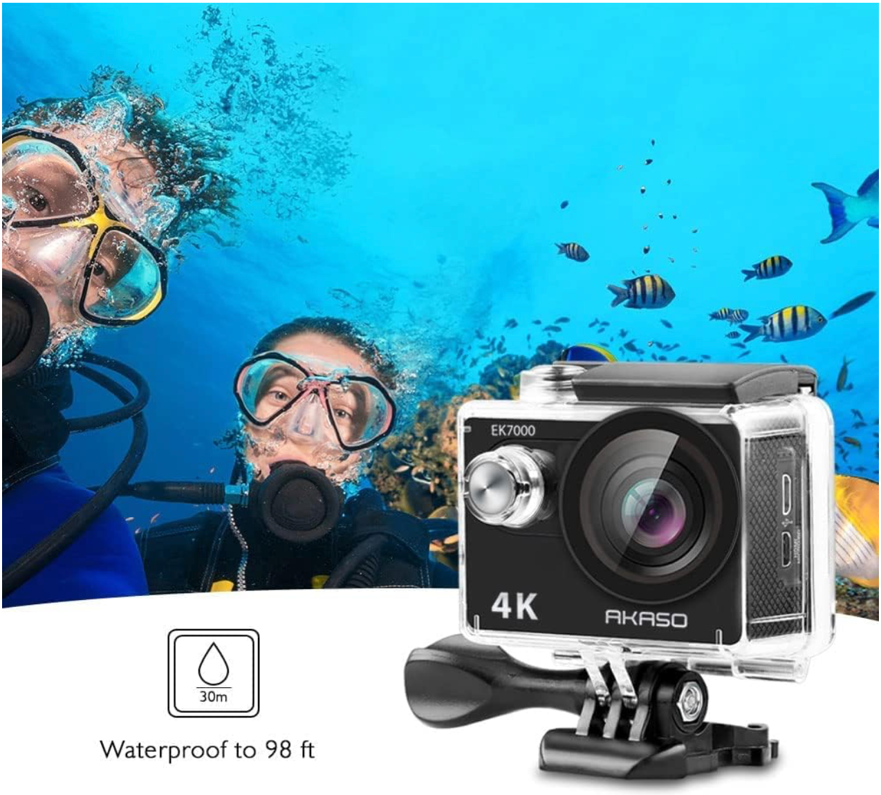 AKASO EK7000 Pro Action Cam 4K 20MP WiFi 40M Underwater Camera Waterproof Ultra HD Touchscreen Adjustable Wide Angle Ice Action Cam with 2.4G Remote Control and 25 Accessories Kit