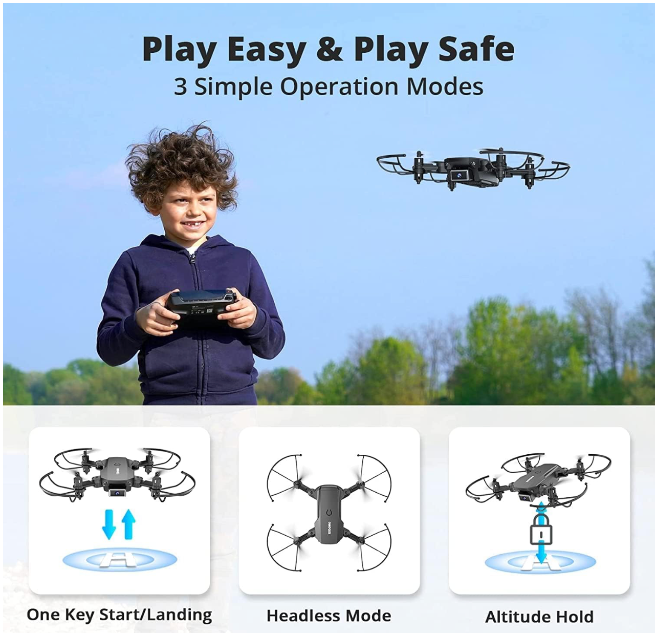 Kidomo F03 GPS Drone mit 4K Dual Kamera, für Kinder und Erwachsene